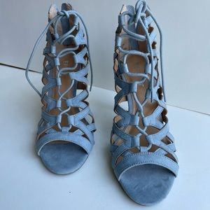 Blue Suede lace up heels